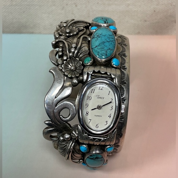 Jewelry - Native American Sterling Silver Turquoise Decorative Bangle Bracelet Watch